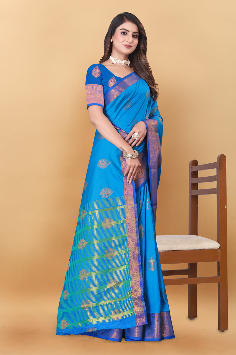 Lichi Copper Two Sky Blue Banarasi Saree