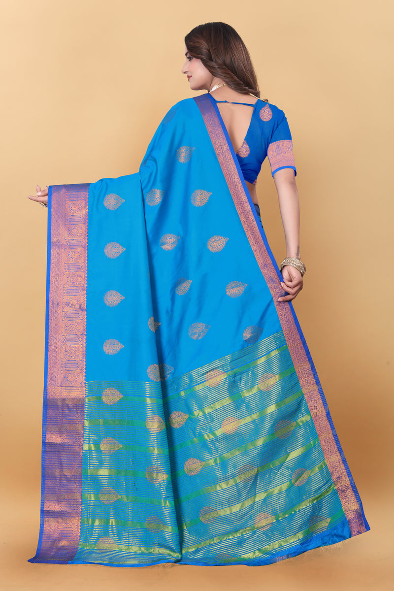 Lichi Copper Two Sky Blue Banarasi Saree