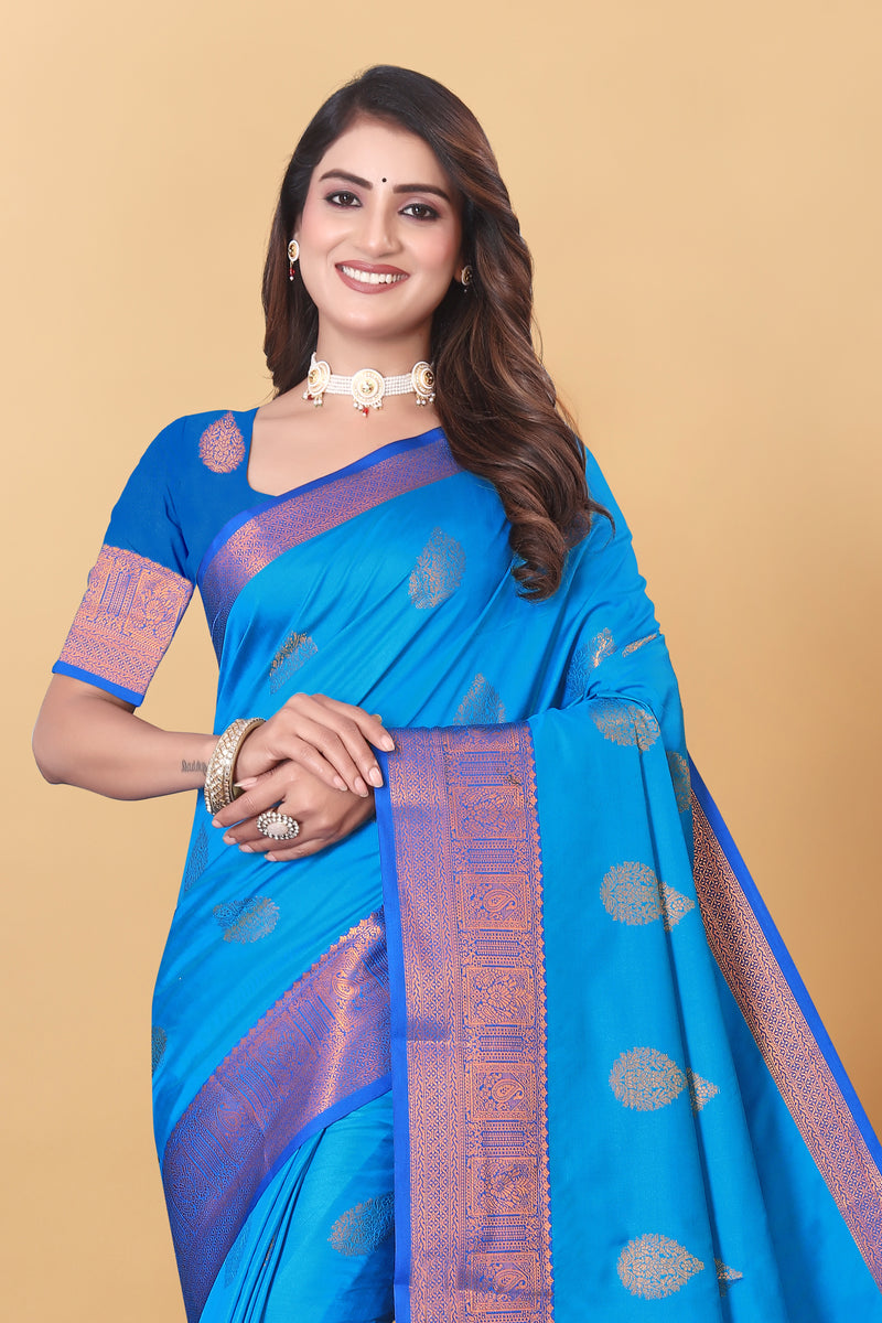 Lichi Copper Two Sky Blue Banarasi Saree