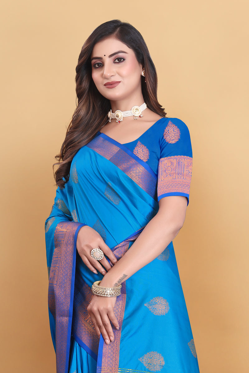 Lichi Copper Two Sky Blue Banarasi Saree