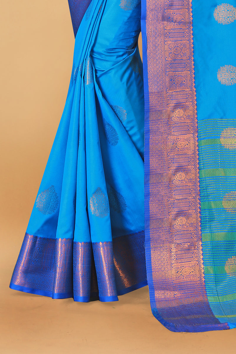 Lichi Copper Two Sky Blue Banarasi Saree