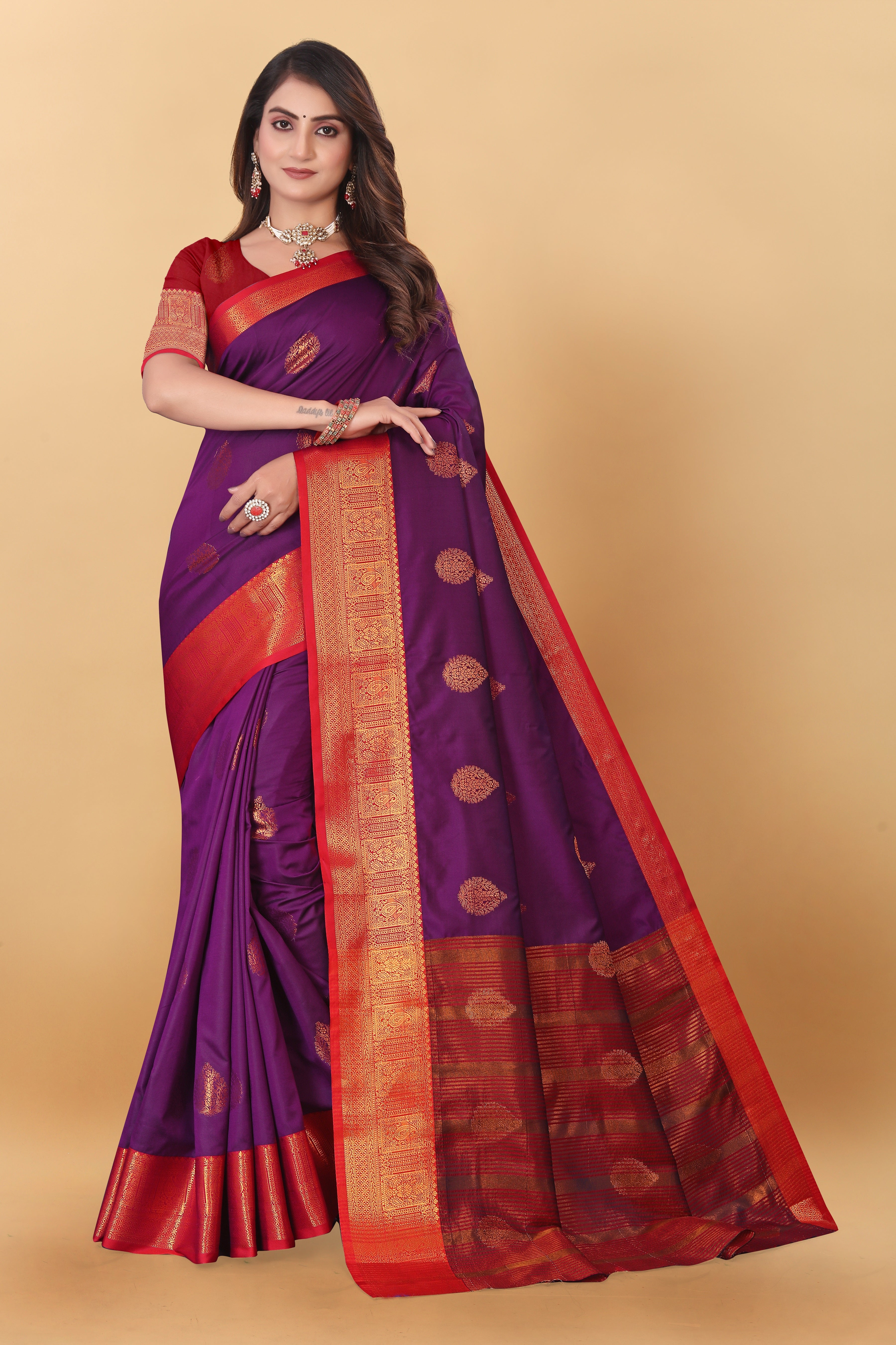 Lichi Copper Two Wine Banarasi Saree