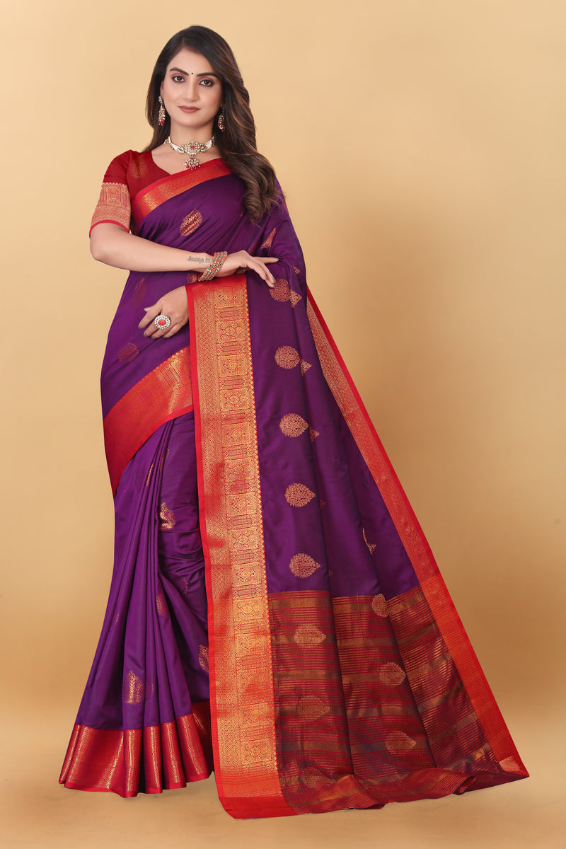 Lichi Copper Two Wine Banarasi Saree