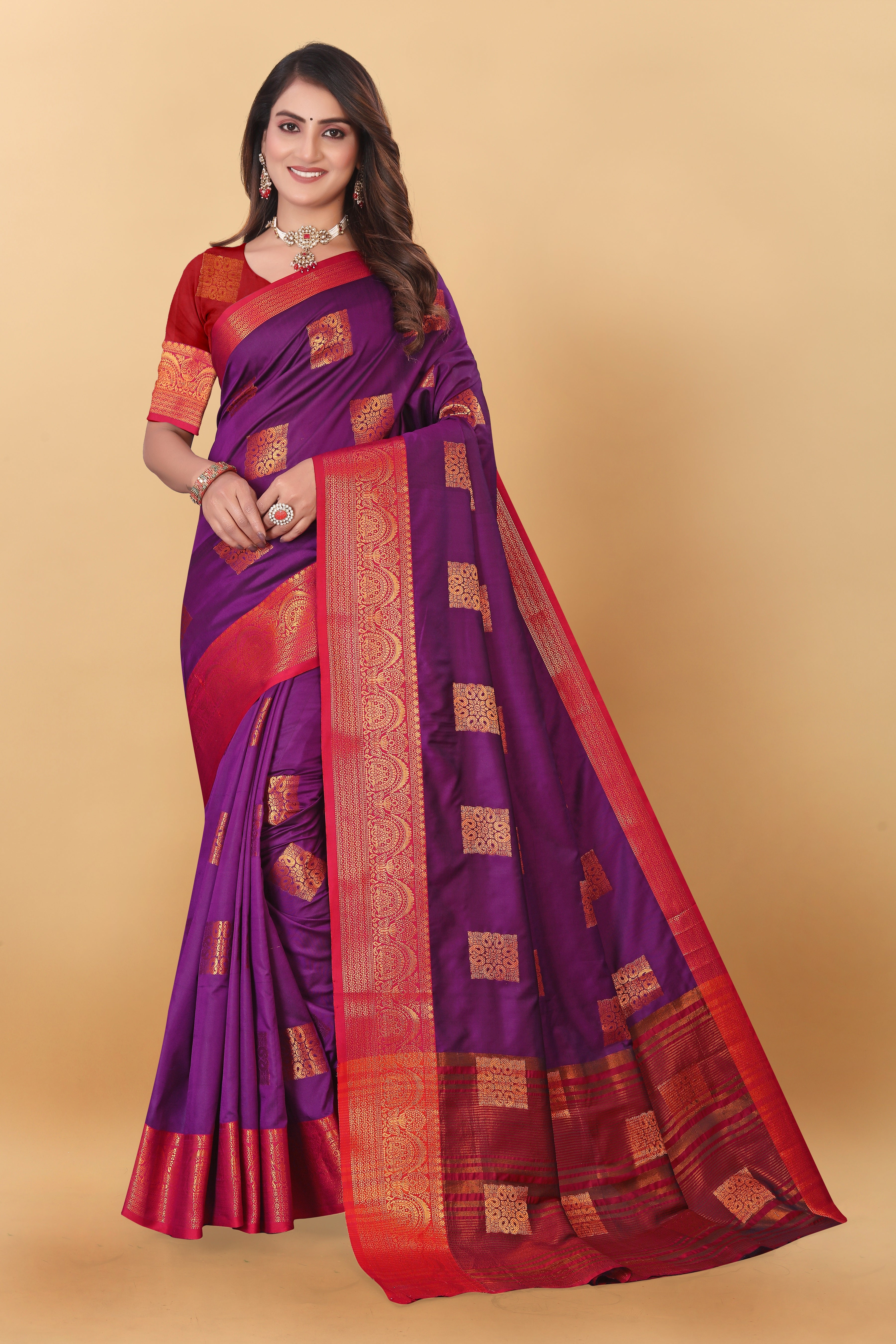 Lichi Copper Three Wine Banarasi Saree