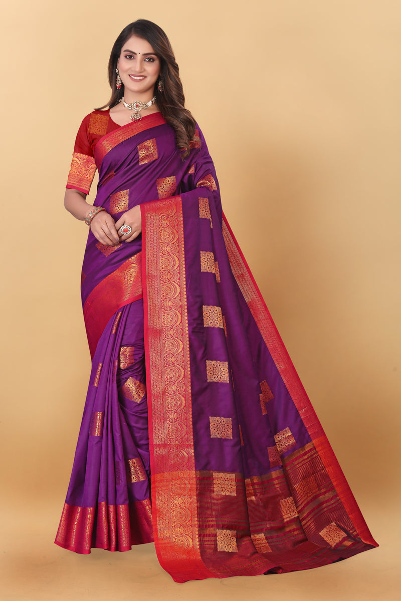 Lichi Copper Three Wine Banarasi Saree