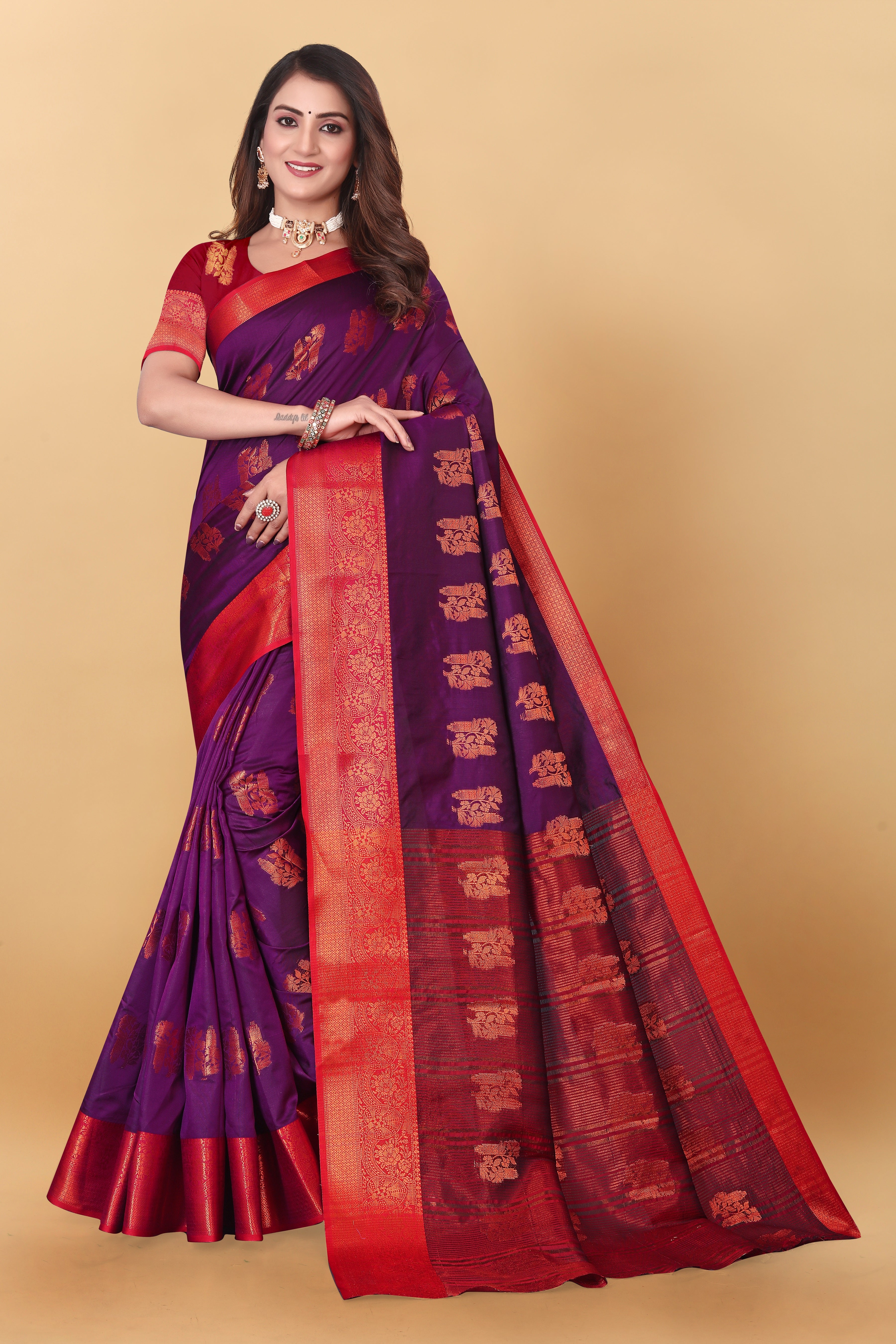 Lichi Copper Four Wine Banarasi Saree