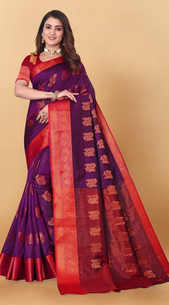 Lichi Copper Four Wine Banarasi Saree