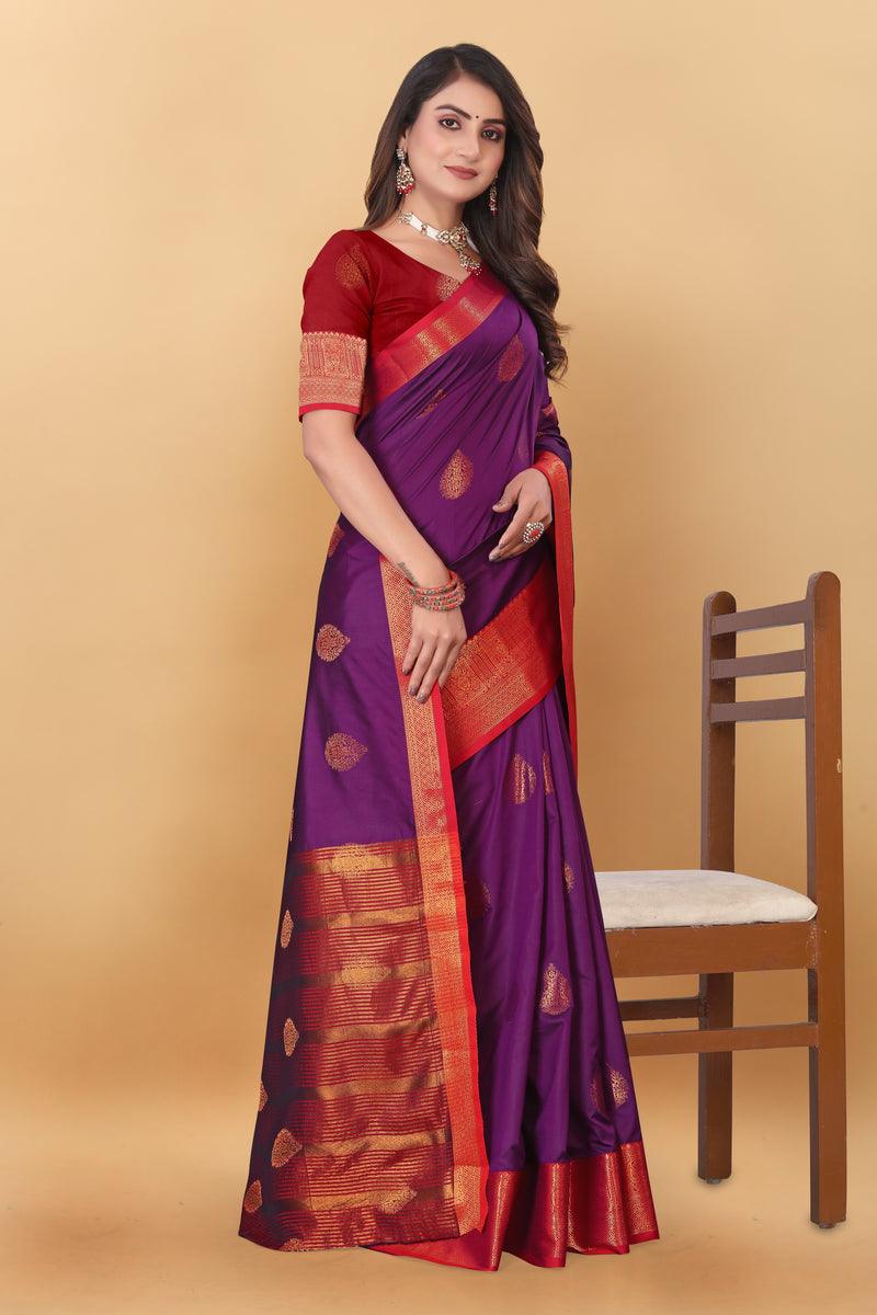 Lichi Copper Two Wine Banarasi Saree