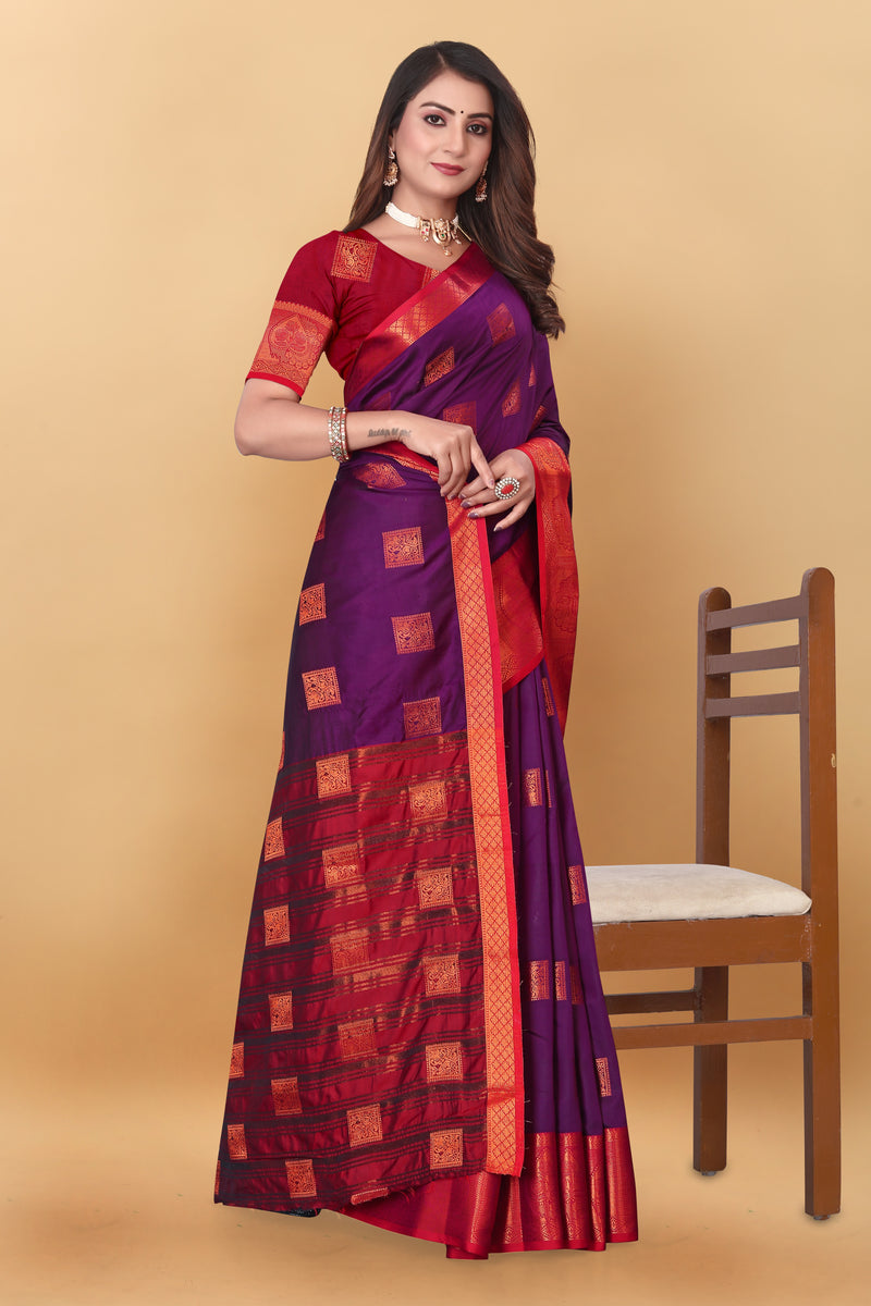 Lichi Copper Five Wine Banarasi Saree