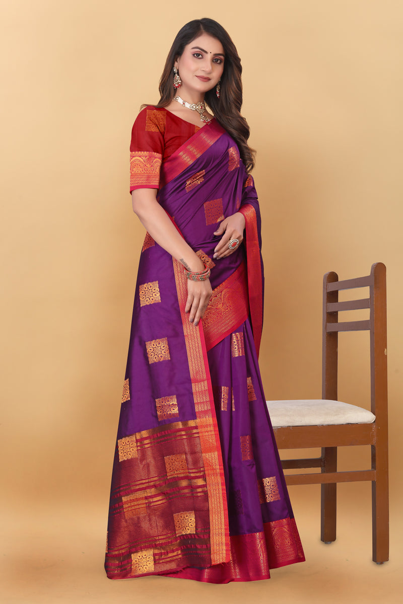 Lichi Copper Three Wine Banarasi Saree