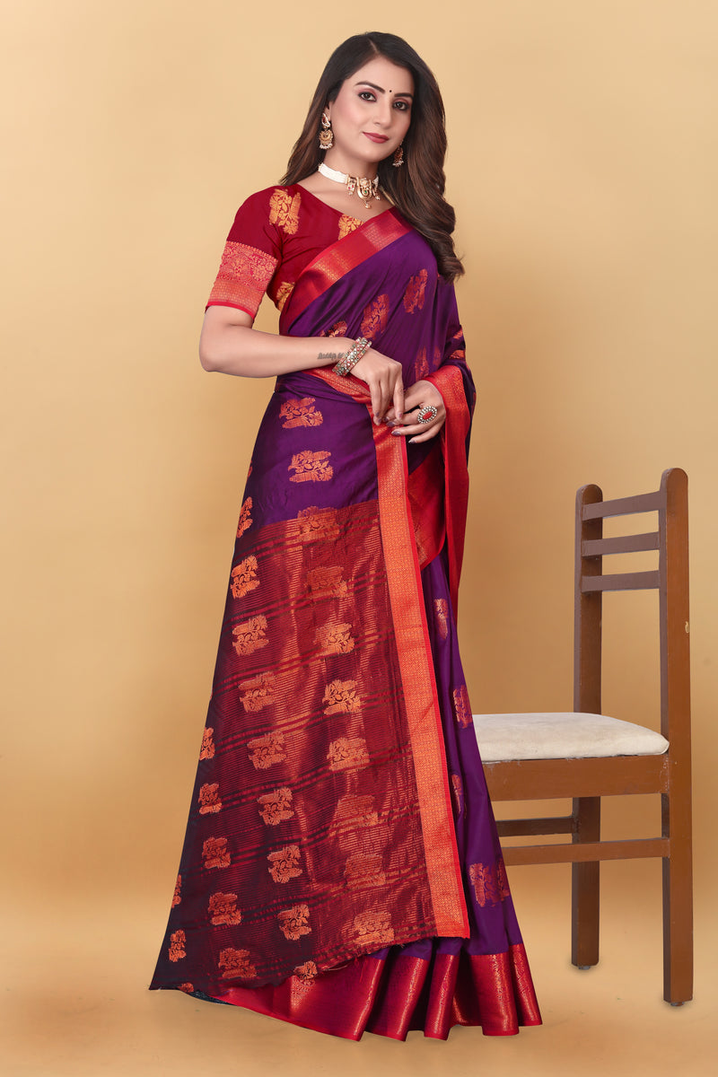 Lichi Copper Four Wine Banarasi Saree