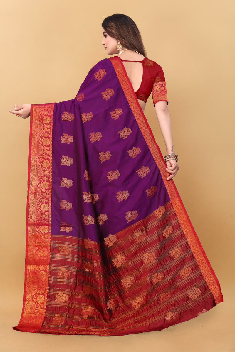 Lichi Copper Seven Wine Banarasi Saree