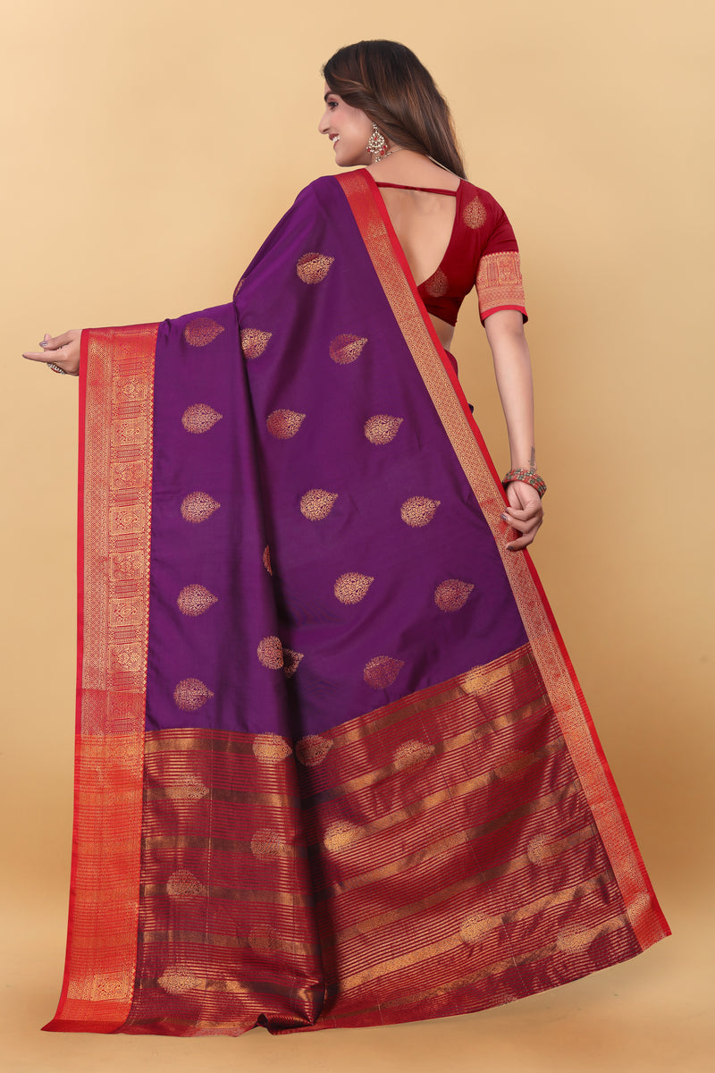 Lichi Copper Two Wine Banarasi Saree
