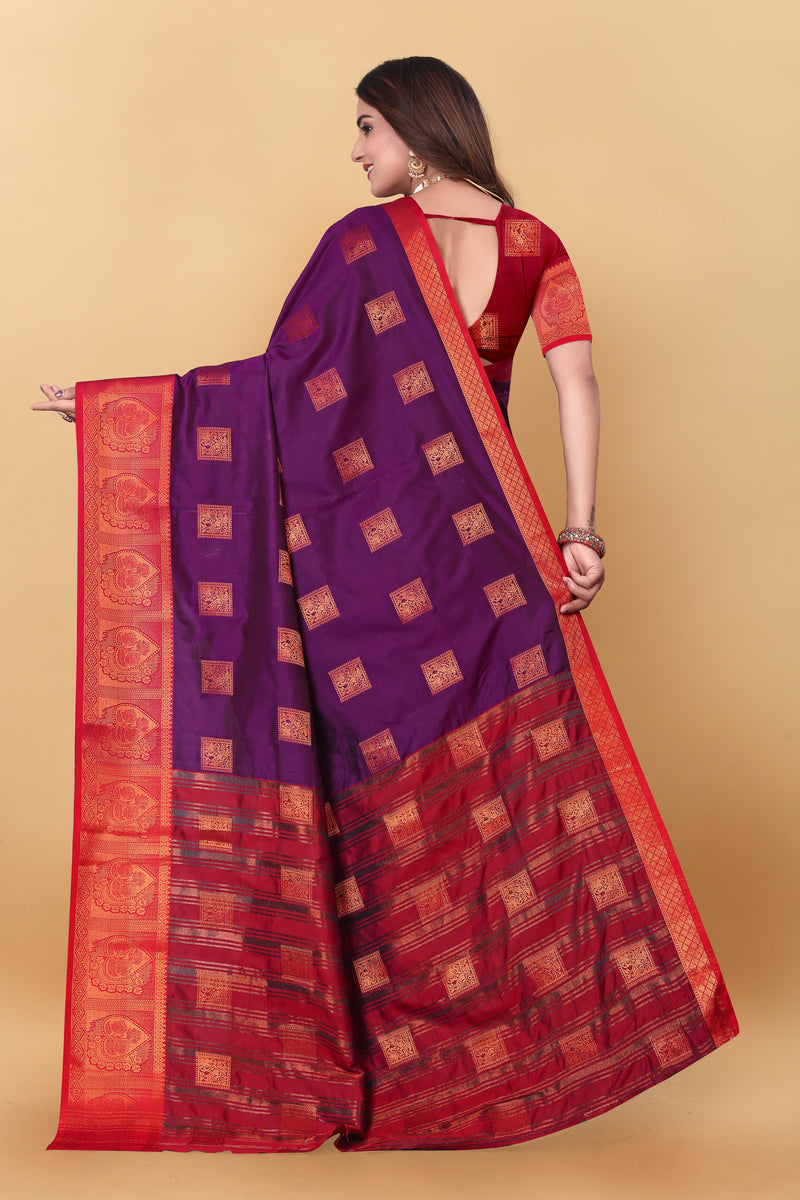 Lichi Copper Five Wine Banarasi Saree