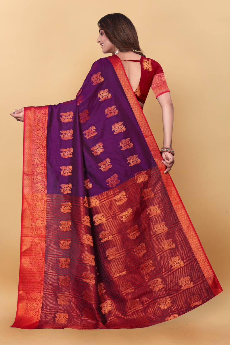 Lichi Copper Four Wine Banarasi Saree