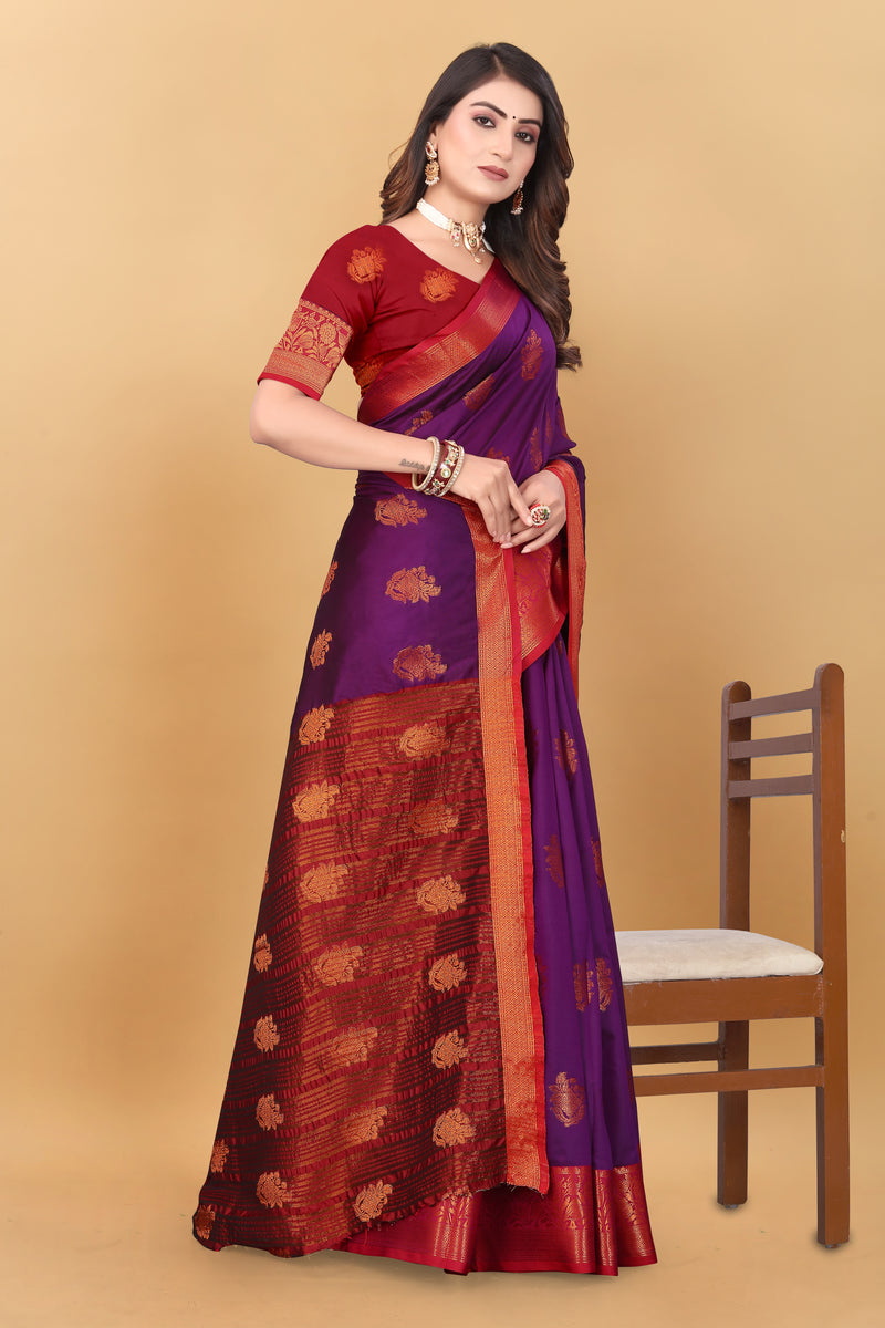 Lichi Copper Six Wine Banarasi Saree