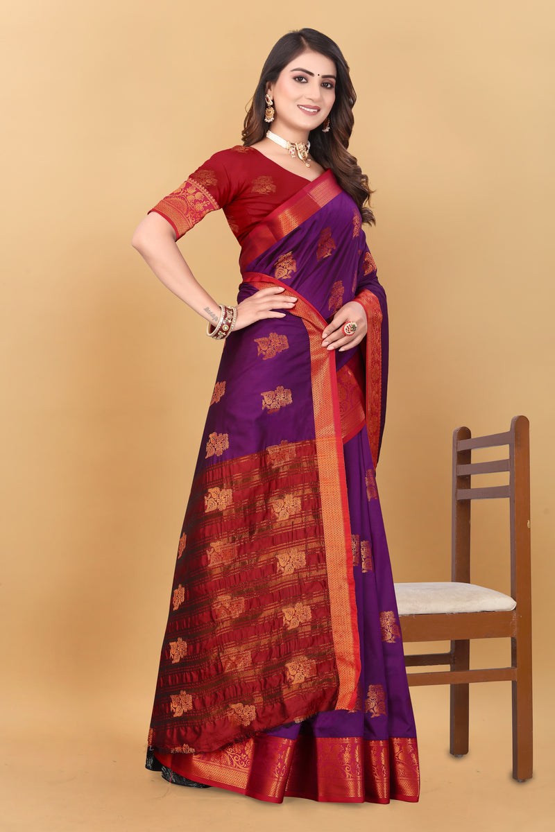 Lichi Copper Seven Wine Banarasi Saree