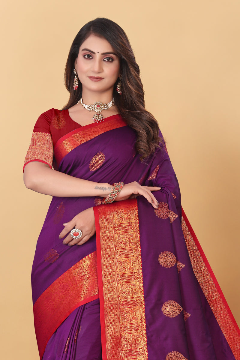 Lichi Copper Two Wine Banarasi Saree