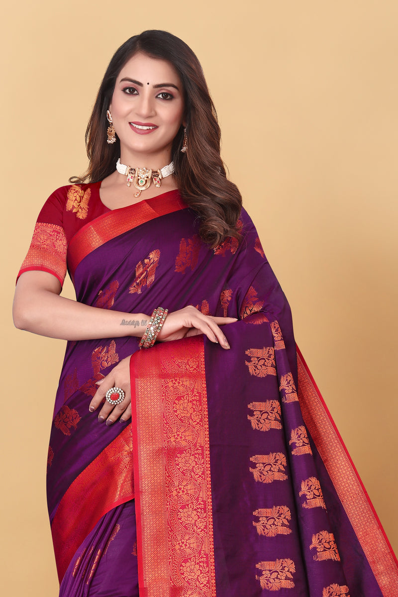 Lichi Copper Four Wine Banarasi Saree