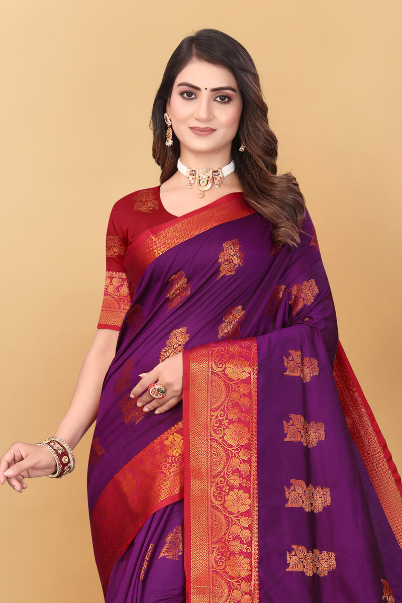 Lichi Copper Seven Wine Banarasi Saree