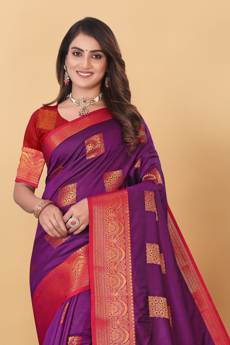 Lichi Copper Three Wine Banarasi Saree