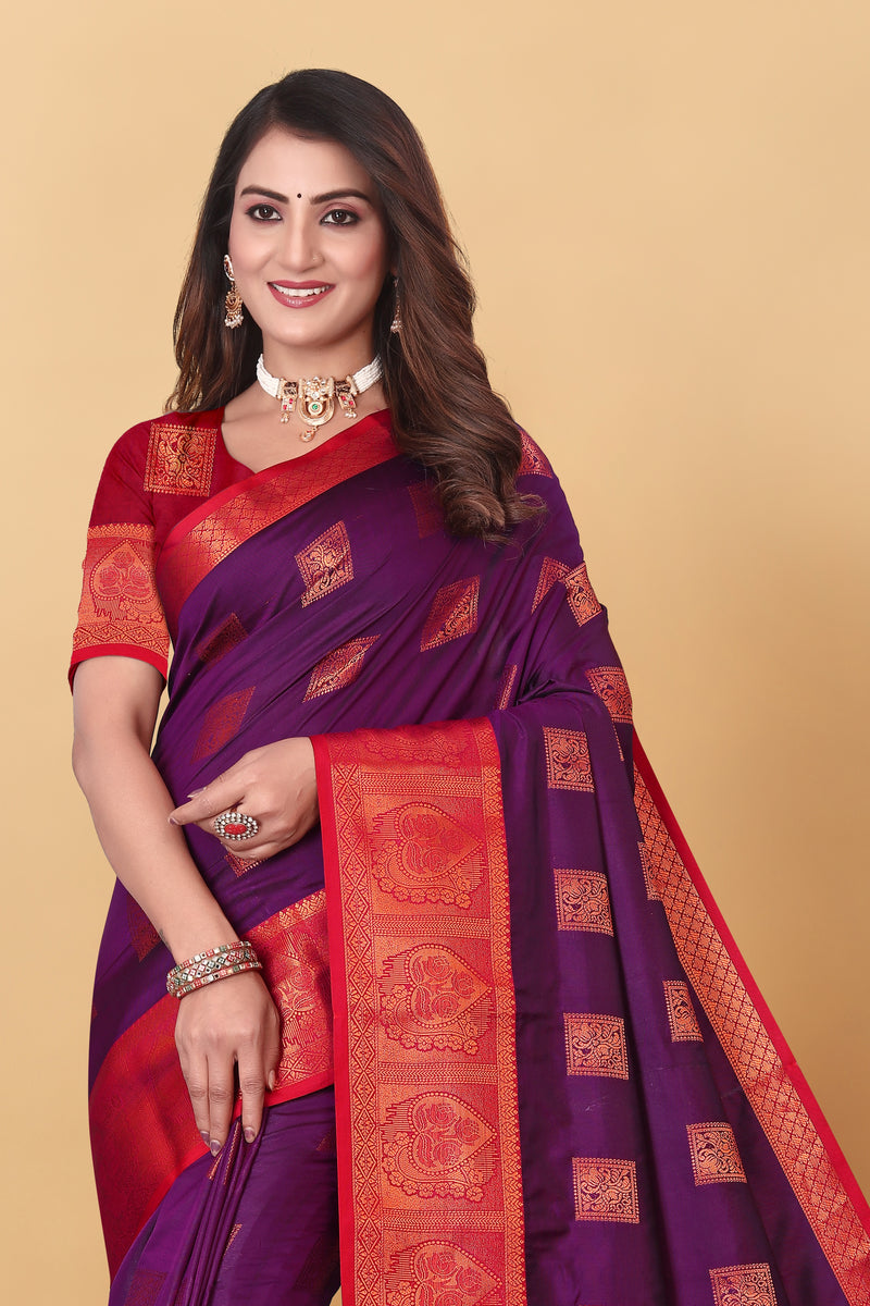 Lichi Copper Five Wine Banarasi Saree