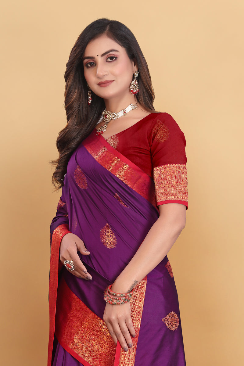 Lichi Copper Two Wine Banarasi Saree