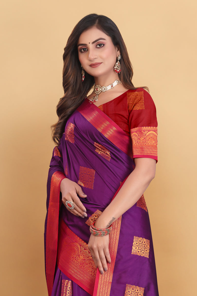 Lichi Copper Three Wine Banarasi Saree