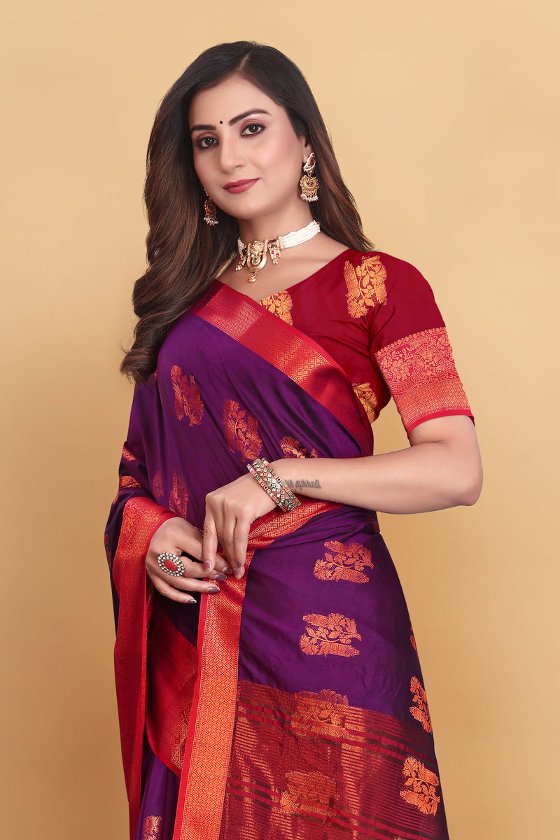 Lichi Copper Four Wine Banarasi Saree