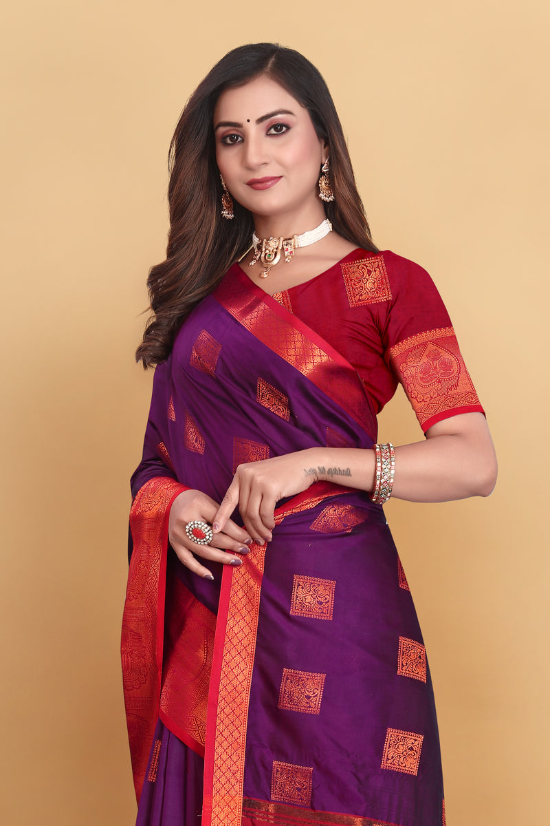 Lichi Copper Five Wine Banarasi Saree