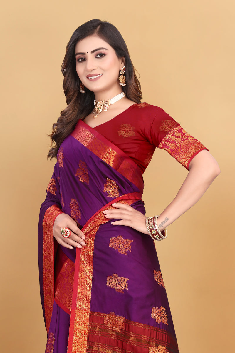Lichi Copper Seven Wine Banarasi Saree