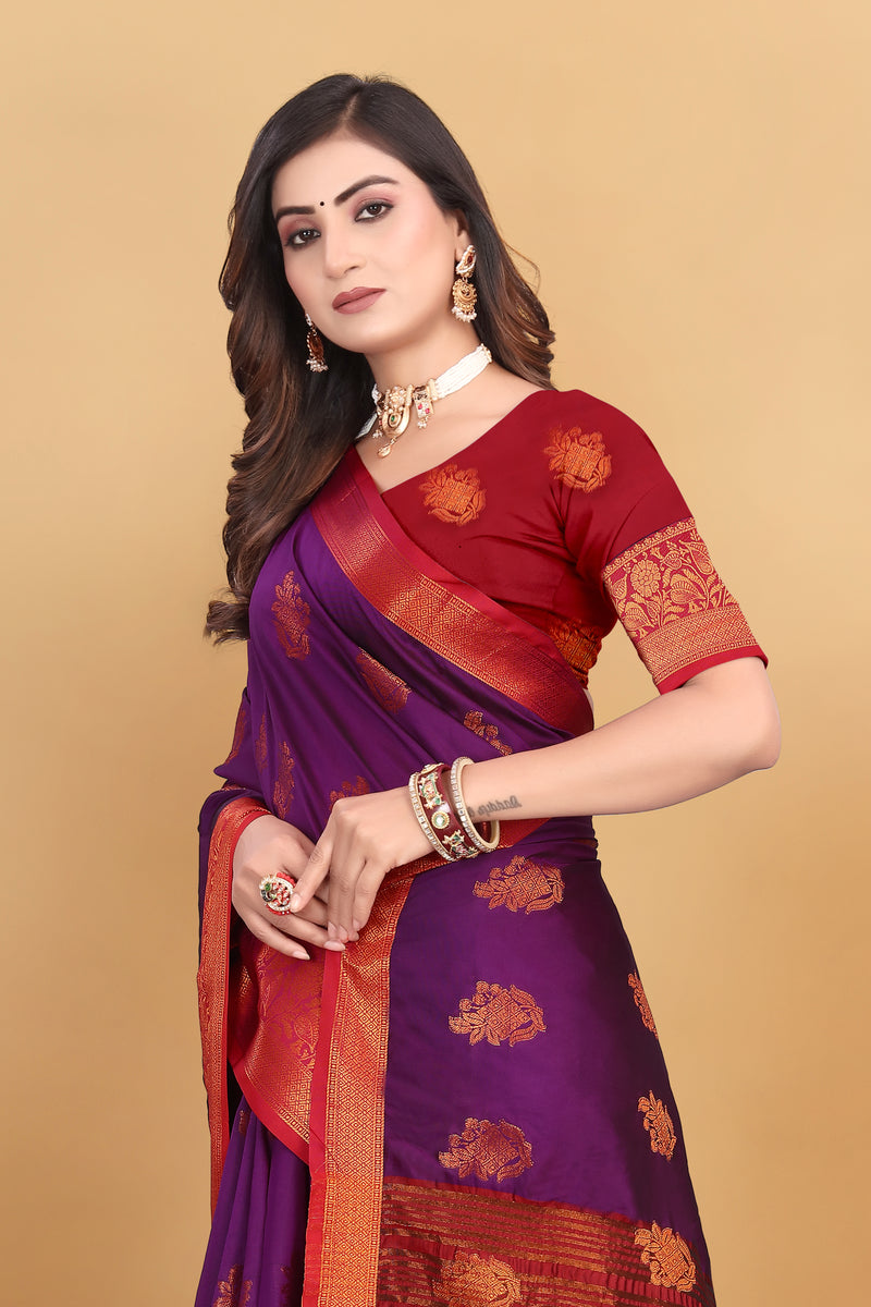 Lichi Copper Six Wine Banarasi Saree
