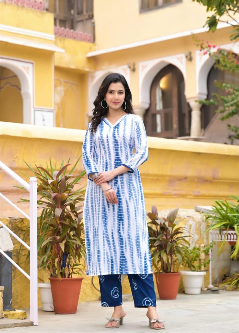 Cotton Blue Kurta Set with Dupatta