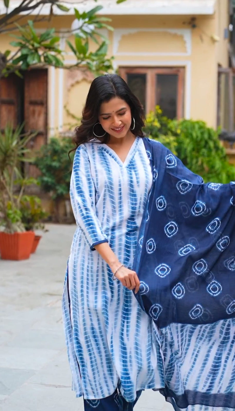 Cotton Blue Kurta Set with Dupatta