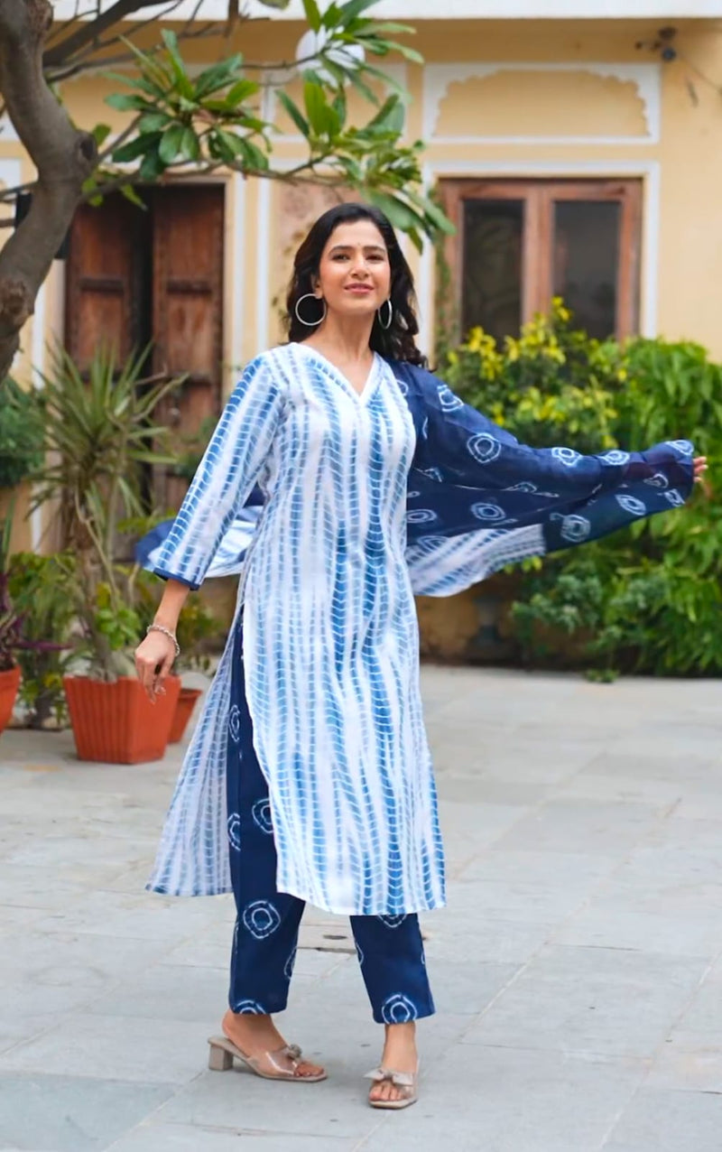 Cotton Blue Kurta Set with Dupatta