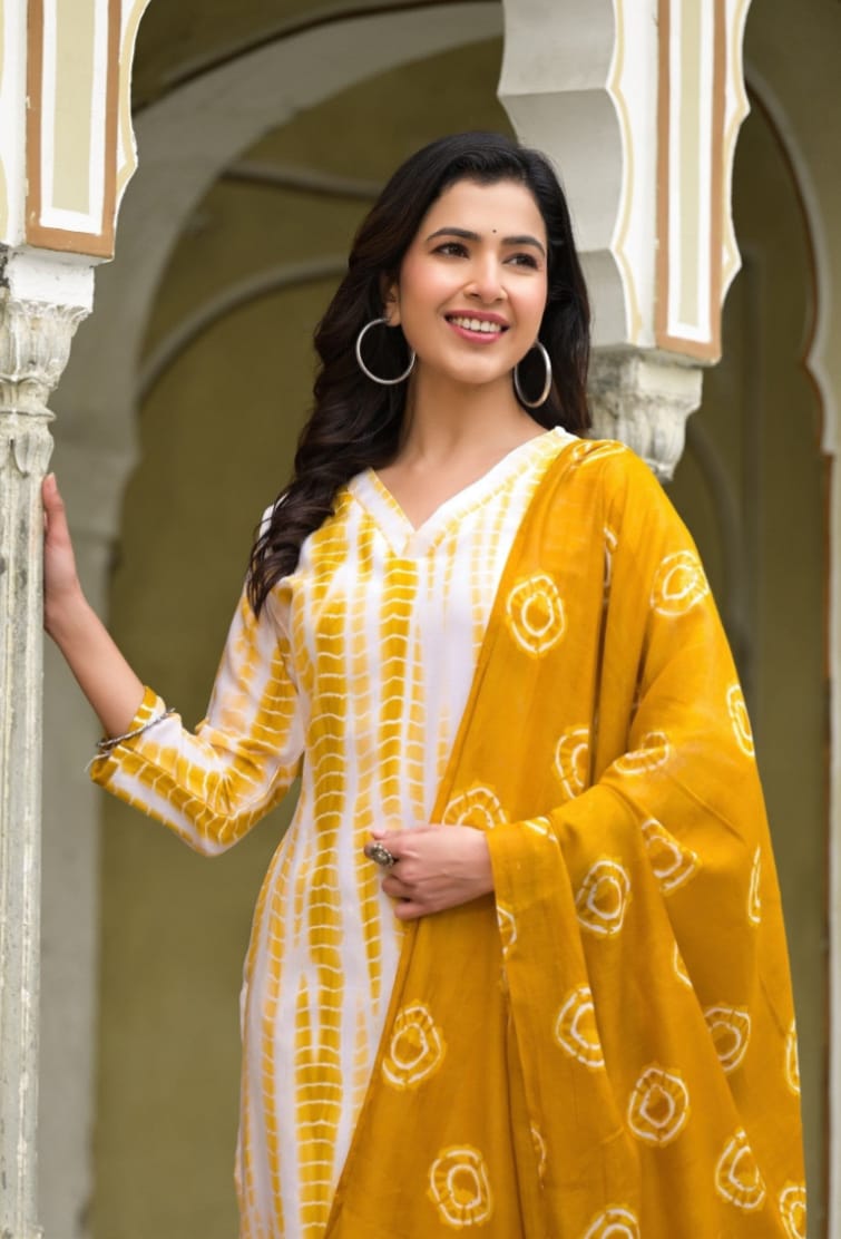 Cotton Yellow Kurta Set with Dupatta