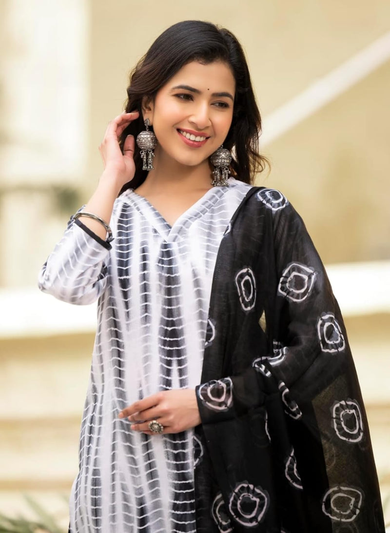 Cotton Black Kurta Set with Dupatta