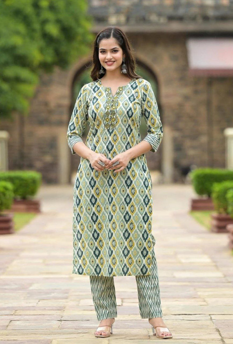 Cotton Green Kurta Set with Dupatta