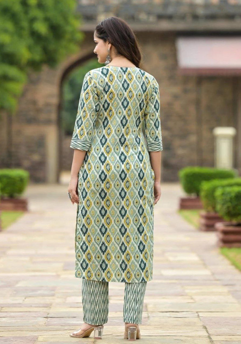 Cotton Green Kurta Set with Dupatta