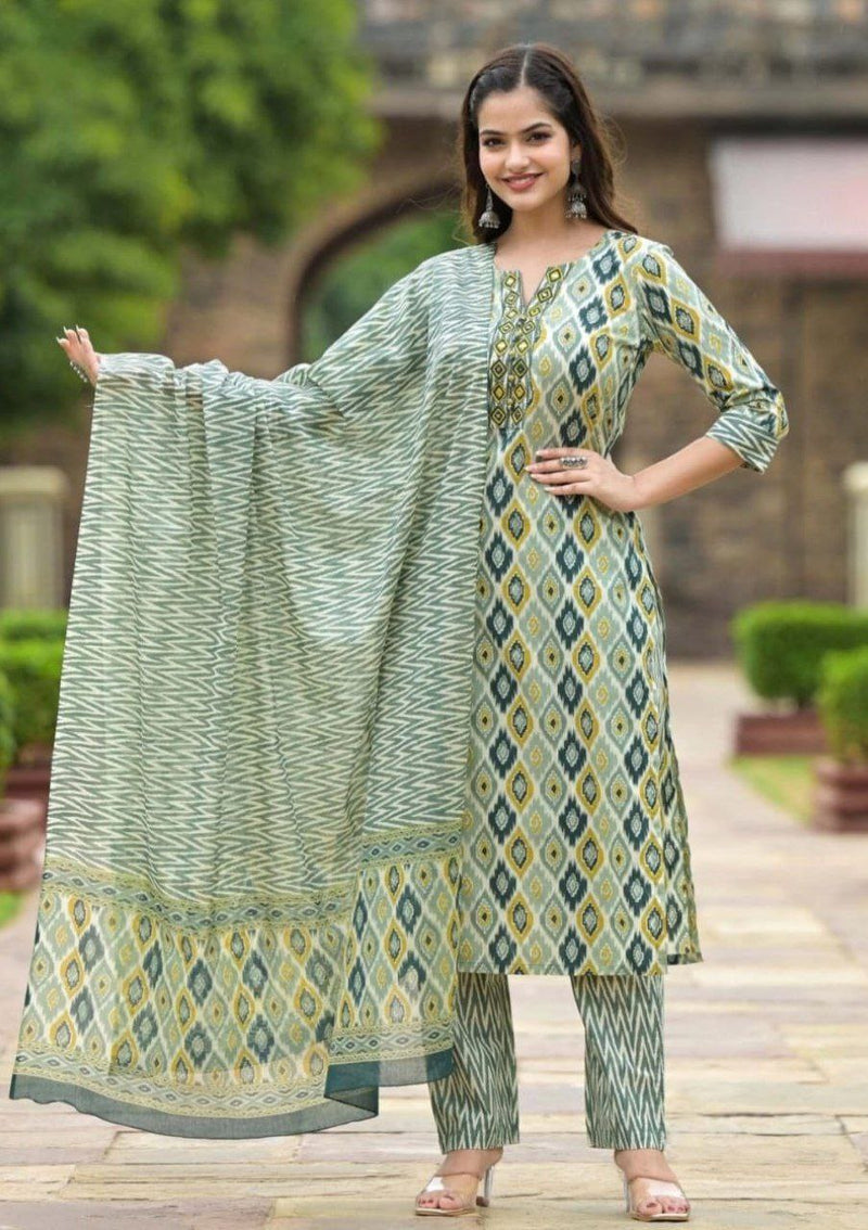 Cotton Green Kurta Set with Dupatta
