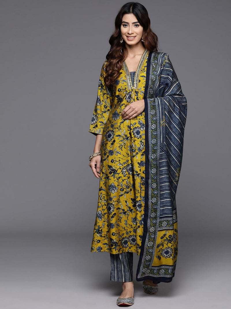 Cotton Blend Yellow Kurta Set with Dupatta