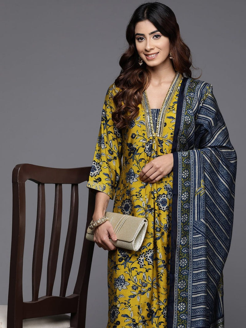 Cotton Blend Yellow Kurta Set with Dupatta