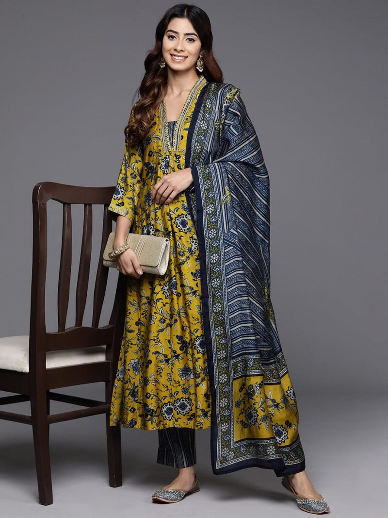 Cotton Blend Yellow Kurta Set with Dupatta