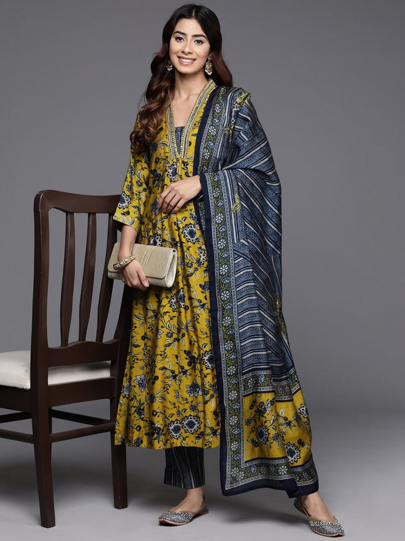 Cotton Blend Yellow Kurta Set with Dupatta